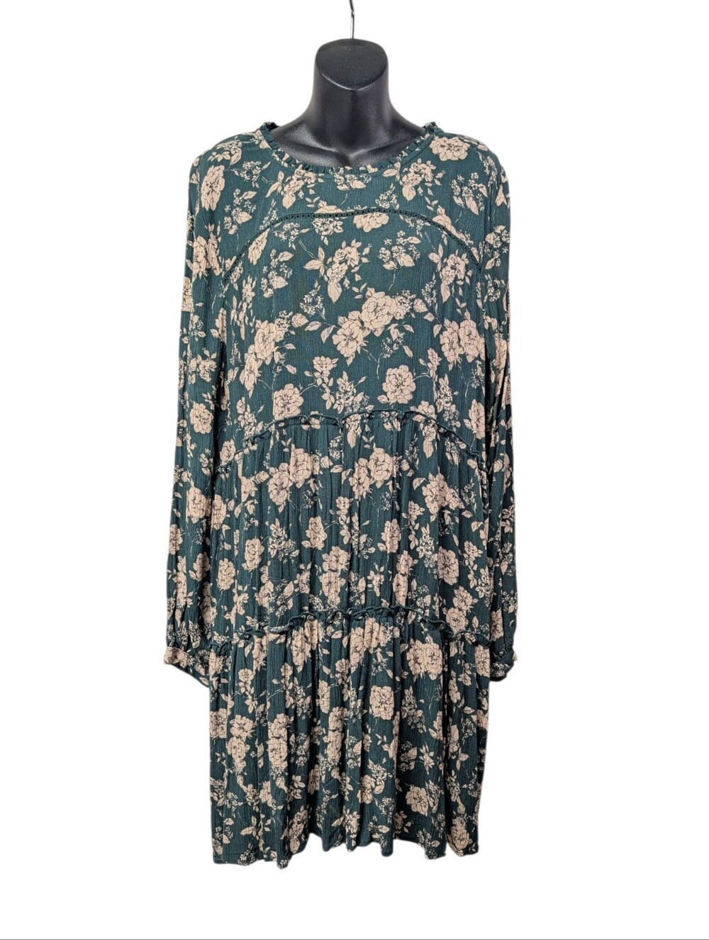 Knox Rose Dress Women's Size L Green Ivory Floral Tiered Button Knee Length NWT